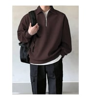 GENIUS STORE Erkek Polo Yaka Oversize Sweatshirt Yarım Fermuar Sweatshirt OVERSIZE-SWEATSHIRT (Kahverengi)