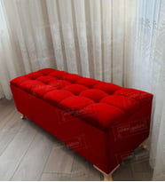 Lüks Çizgi Kapitoneli Sandıklı Puf Bench 120 cm Gold Ayak (Kırmızı)