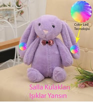 LED IŞIKLI, Papyonlu Uyku Arkadaşım Uzun Kulak Bunny Peluş Tavşan 65 cm - Pelüş Tavşan Arkadaşım (Lila)