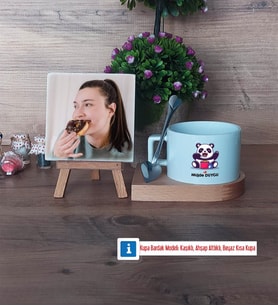 Sevimli Panda Fotoğraflı Dekoratif Taş, Kupa Bardak Beyaz Hediye (Model 8)