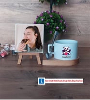Sevimli Panda Fotoğraflı Dekoratif Taş, Kupa Bardak Beyaz Hediye (Model 8)