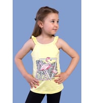 Toontoy Kız Çocuk Fırfır Detaylı Flamingo Kabartma Baskılı Atlet (Sarı)