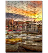 Cakapuzzle Gün Batımı Tekneler Sahil Şehir Puzzle Yapboz MDF (Ahşap) (255 Parça)