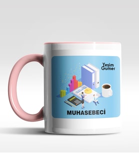 Kişiye Özel Muhasebeci Tasarımlı Siyah Kupa (Beyaz-Pembe)