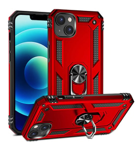 Apple iPhone 14 Kılıf Zore Vega Yüzüklü Standlı Zırh Kılıf (Kırmızı)