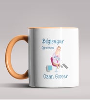 Kişiye Özel Bilgisayar Öğretmeni Tasarımlı Siyah Renk Kupa  (Turuncu)