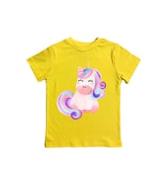 Unicorn baskılı pamuklu penye kumaş yazlık çocuk tişört (Sarı)
