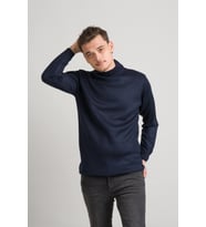 Regular Fit Yarım Balıkçı Nokta Desenli Akrilik Viskon Karışımlı Erkek Triko Kazak  (Lacivert)