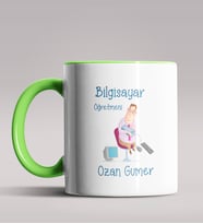 Kişiye Özel Bilgisayar Öğretmeni Tasarımlı Siyah Renk Kupa  (Yeşil)