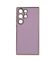 Samsung Galaxy S23 Ultra Kılıf Kenarları Gold Kamera Korumalı Renkli Pastel Silikon Siyah BARK (Lila)