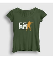 Presmono Kadın Beyaz Logo Oyun Counter Strike Cs Go T-Shirt 323561tt (Haki)