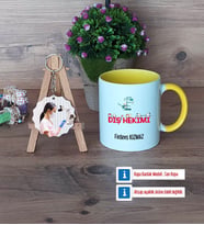 Diş Hekimi Kupa Bardak Beyaz ve Fotoğraflı Ahşap Anahtarlık Hediye (Model 7)