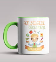 Kişiye Özel Fen Bilgisi Öğretmeni Tasarımlı Siyah Renk Kupa 5 (Yeşil)