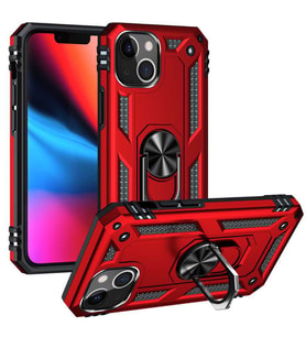 Uyumlu Model Apple iPhone 13 Kılıf Yüzüklü Zırh Tank Vega (Kırmızı)