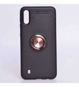 Samsung Galaxy M10 Kılıf Yüzüklü Magnetli Ravel Case (Siyah-Rose Gold)