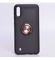 Samsung Galaxy M10 Kılıf Yüzüklü Magnetli Ravel Case (Siyah-Rose Gold)