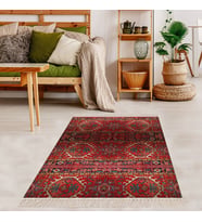 Kilim Desenli Etnik Dijital Baskı Yıkanabilir Kaymaz Taban Modern Salon Halı ve Yolluk (Kiremit)