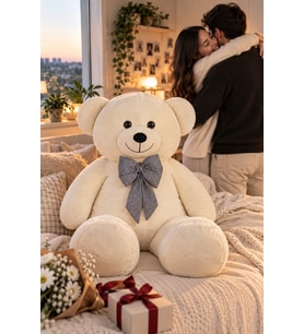 130 Cm Papyonlu Büyük Ayıcık %100 Yerli (Krem)