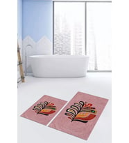 EVDEYA Baskılı Yıkanabilir Renkli Yaprak Desen İkili Banyo Halısı Klozet Takımı, KLOZET-27-GRİ, (Pembe)