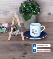 Doğum Günü Hediyesi İsme Özel Türk Kahvesi Fincanı Ahşap Altlıklı ve Fotoğraflı Ahşap Anahtarlık Hediye (Model 4)