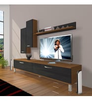 Decoraktiv Eko 7 Slm Std Krom Ayaklı Tv Ünitesi Tv Sehpası (Siyah - Ceviz)
