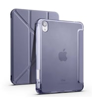 Apple  iPad Mini 2021 (6.Nesil) Kılıf Kalem Bölmeli Standlı Ön Arka Tam Koruma Katlanabilir Uyku Modlu Kılıf Tri Folding (Mor)