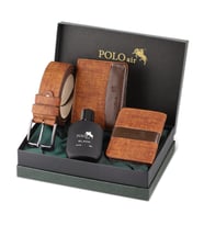 Polo Air Kutulu Erkek Parfüm Kemer Cüzdan Kartlık Seti PM-10 (Taba)