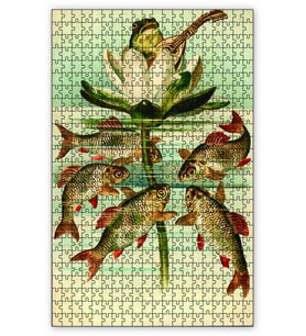 Cakapuzzle Çiçek Üstünde Kurbağa Balıklar Fantazi Puzzle Yapboz MDF (Ahşap) (500 Parça)