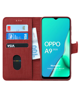 Microsonic Oppo A9 2020 Kılıf Fabric Book Wallet (Kırmızı)