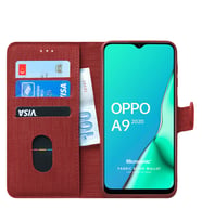 Microsonic Oppo A9 2020 Kılıf Fabric Book Wallet (Kırmızı)