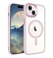Apple iPhone 15 Kılıf Wireless Şarj Özellikli Krom Magsafe Silikon Kılıf (Açık Pembe)