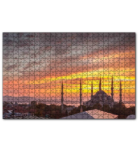 Cakapuzzle Günbatımında Sultanahmet Camii ve Kızıl Bulutlar  Puzzle Yapboz MDF (Ahşap) (500 Parça)