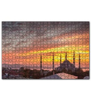 Cakapuzzle Günbatımında Sultanahmet Camii ve Kızıl Bulutlar  Puzzle Yapboz MDF (Ahşap) (500 Parça)