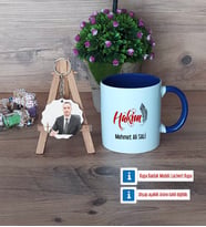Hakim Kupa Bardak Beyaz ve Fotoğraflı Ahşap Anahtarlık Hediye (Model 3)