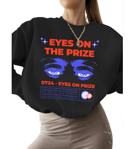 Sweatshirt Bej Ödüle gözler takılın tişörtü Baskılı 3 iplik şardonlu kadın Sweatshirt bisiklet yaka (Siyah)