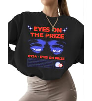 Sweatshirt Bej Ödüle gözler takılın tişörtü Baskılı 3 iplik şardonlu kadın Sweatshirt bisiklet yaka (Siyah)