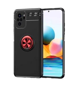 Xiaomi Redmi Note 10 Kılıf Yüzüklü Magnetli Ravel Case (Siyah-Kırmızı)
