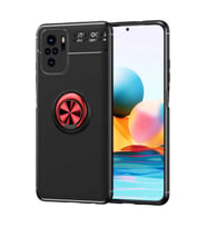 Xiaomi Redmi Note 10 Kılıf Yüzüklü Magnetli Ravel Case (Siyah-Kırmızı)