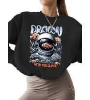 kadın erkek bisiklet yaka unisex Sweatshirt kalın Sweatshirt Bej 3 iplik şardonlu Astronot Baskılı (Siyah)