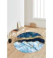 Dijital Baskılı Kaymaz Taban Yıkanabilir Yuvarlak Salon Halısı Koridor Halısı Paspas NDY-HT-316 (Mavi)