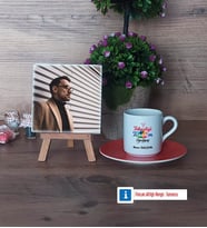 Teknoloji ve Tasarım Öğretmeni Fotoğraflı Dekoratif Taş, Ahşap Altlıklı Türk Kahvesi Fincanı Hediye Öğretmenler Günü Hediyesi (Model 8)