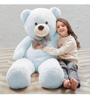 Oyuncak 120 Cm Papyonlu Peluş Ayıcık- İthal Kumaş - Premium Kumaş Hediyelik Ayı Pelüş Ayı (Açık Mavi)