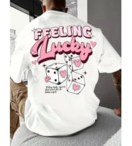 AMOR MAN ÖZEL TASARIM FEELİNG LUCKY SIRT BASKILI PAMUK OVERSİZE TREND ERKEK T-SHIRT (Beyaz)