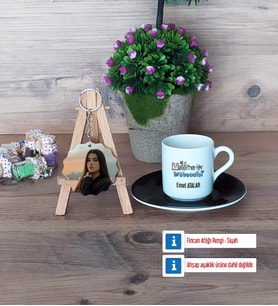 Matematik Mühendisi Türk Kahvesi Fincanı Ahşap Altlıklı ve Fotoğraflı Ahşap Anahtarlık Hediye (Model 7)
