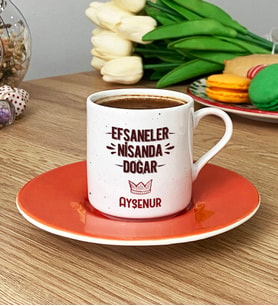 Kişiye Özel Efsaneler Nisanda Doğar Türk Kahvesi Fincanı Doğum Günü Hediyesi (Turuncu)