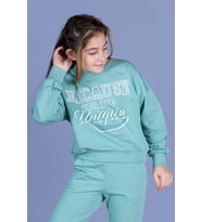 Toontoy Kız Çocuk Baskılı Düşük Kol Sweatshirt (Yeşil)