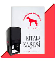 Kişiye Özel Köpek Silüet 12 Tarihli Otomatik Kitap Kaşesi (Kırmızı)