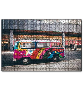 Cakapuzzle Hippi Tarzı Süslenmiş Volkswagen Minibüs  Puzzle Yapboz MDF (Ahşap) (255 Parça)