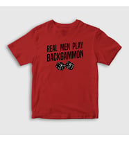 Presmono Unisex Çocuk Beyaz Real Men Backgammon Oyun Tavla T-Shirt 418872tt (Kırmızı)