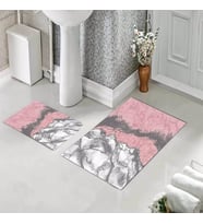 Banyo Halısı Ikili Klozet Takımı Kaymaz Tabanlı (60 xm x 100 cm + 40 cm x 60 cm)  (Pembe)